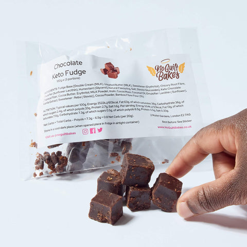 a hand reaching for sugar free fudge