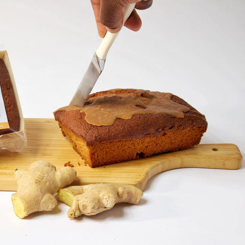 Cutting into Caramel & Ginger Spice Keto Cake Loaf