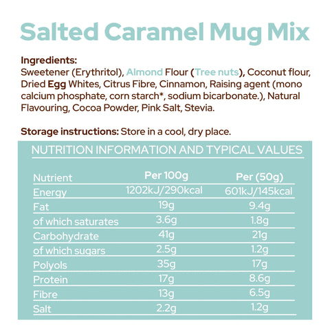 An image of salted caramel mug mix nutrition