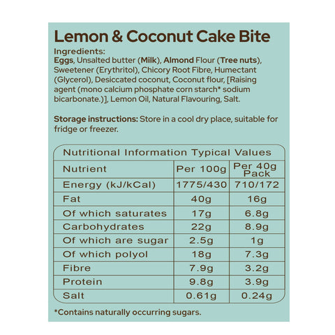 An Image of Lemon & Coconut Cake Bite Nutritional Information And Ingredients